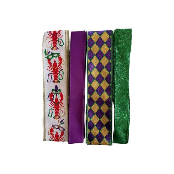 Mardi Gras Wreath Kit | Welcome Crawfish Sign & Ribbons Bundle | DIY Home Decor - Picture 3 of 5